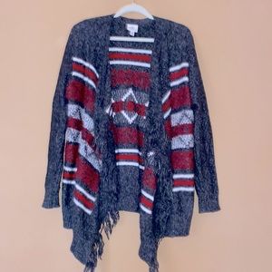 St. John’s Bay Long Sleeve Shawl-Collar Sweater w/Fringe. Sz-XL. Cotton Blend